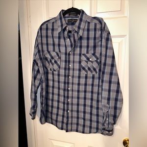 Beverly Hills Polo Club 2X Men's Shirt Button Up Long Sleeve Gray Teal Plaid